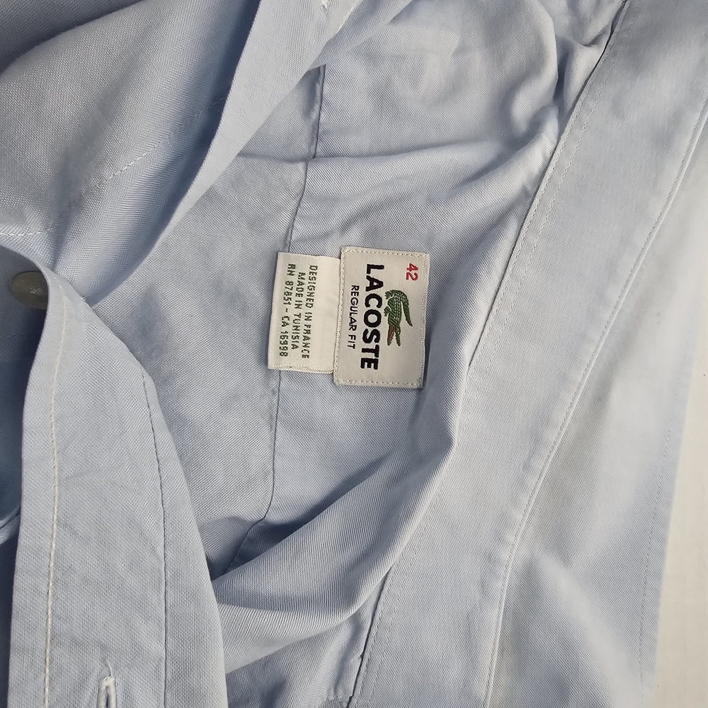 Lacoste Mens Sz 42 Long Sleeve light blue soft denim Shirt Regular Fit - Picture 9 of 12